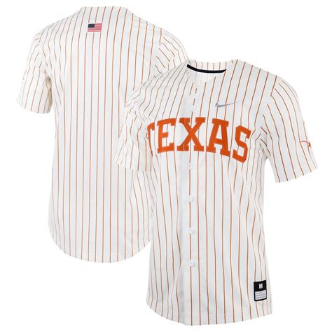 texas longhorns nike pinstripe replica full-button baseball jersey - white|texas longhorn baseball shirts.